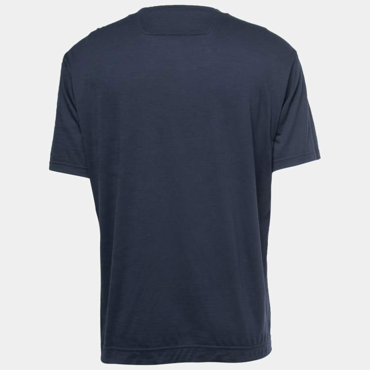 Pre Owned Z Zegna Techmerino Navy Blue Striped Wool Crew Neck T-Shirt XL