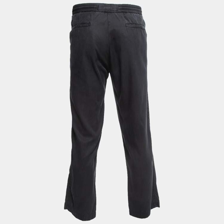 Pre Owned Z Zegna Black Cotton Blend Drawstring Waist Trousers XXL/Waist 37"