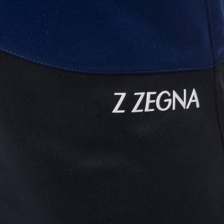 Pre Owned Z Zegna White/Navy Blue Logo Print Synthetic Joggers XL