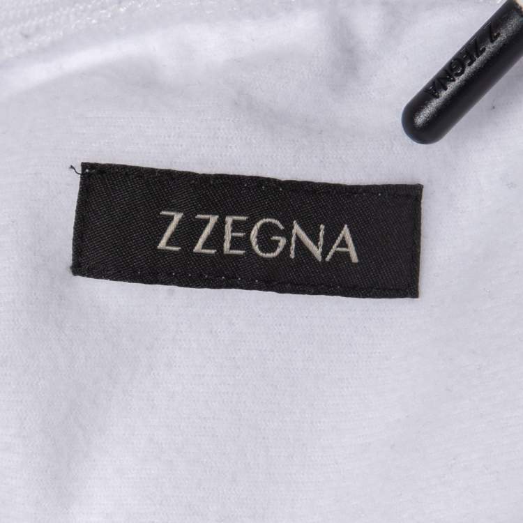 Pre Owned Z Zegna White/Navy Blue Logo Print Synthetic Joggers XL