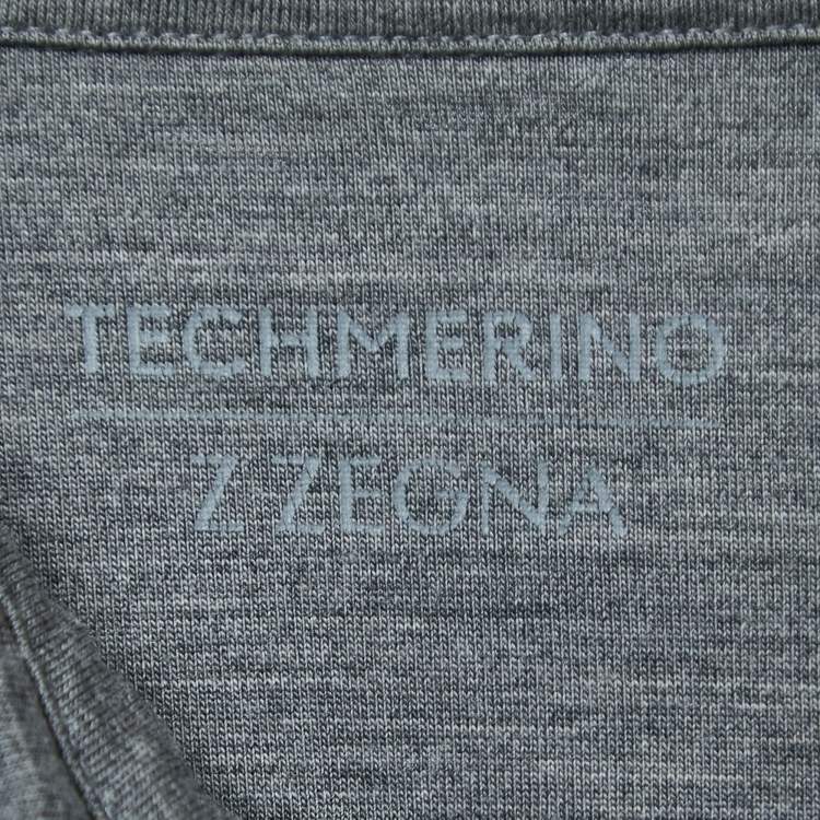 Pre Owned Z Zegna Techmerino Grey Jersey Polo T-Shirt L