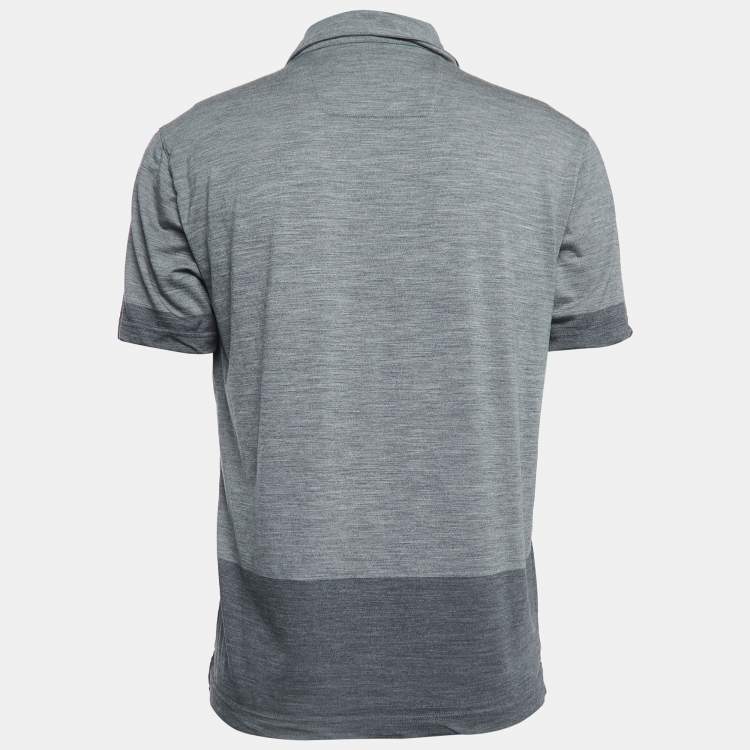Pre Owned Z Zegna Techmerino Grey Jersey Polo T-Shirt L