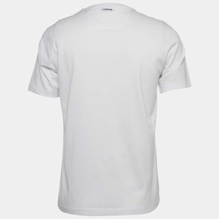 Pre Owned Z Zegna White Graphic Print Cotton Crew Neck T-Shirt M