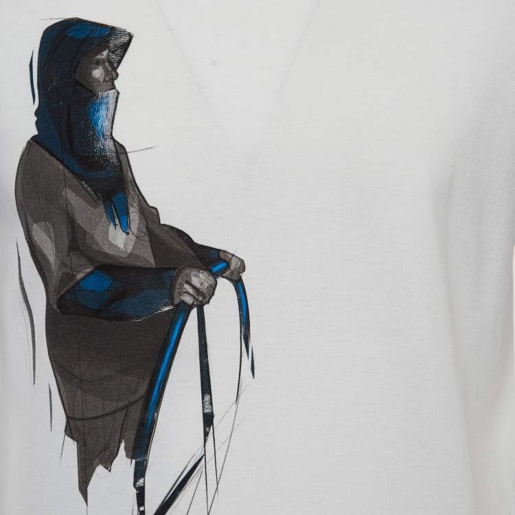 Pre Owned Z Zegna White Graphic Print Cotton Crew Neck T-Shirt M