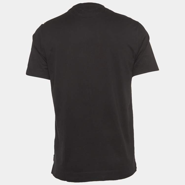 Pre Owned Z Zegna Black Logo Print Cotton Crew Neck T-Shirt M