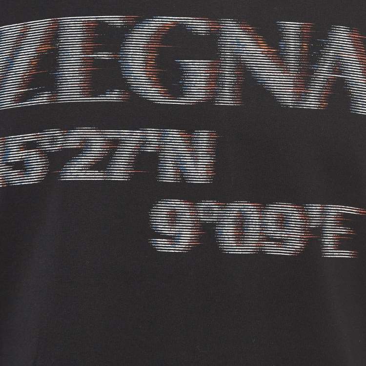 Pre Owned Z Zegna Black Logo Print Cotton Crew Neck T-Shirt M