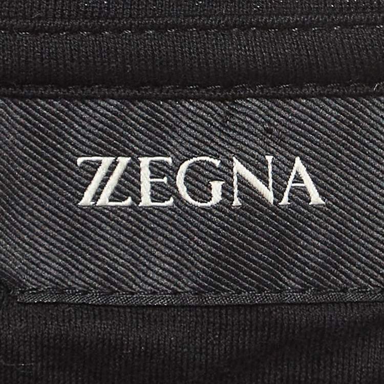 Pre Owned Z Zegna Black Logo Print Cotton Crew Neck T-Shirt M