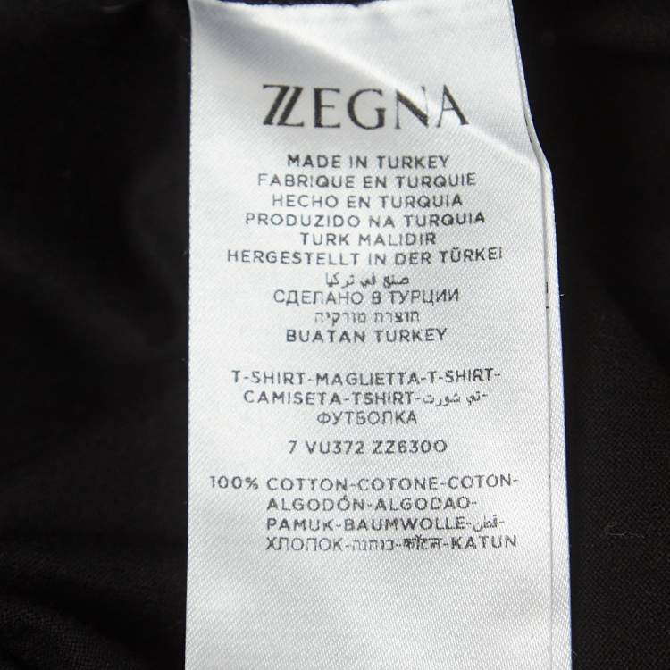 Pre Owned Z Zegna Black Logo Print Cotton Crew Neck T-Shirt M