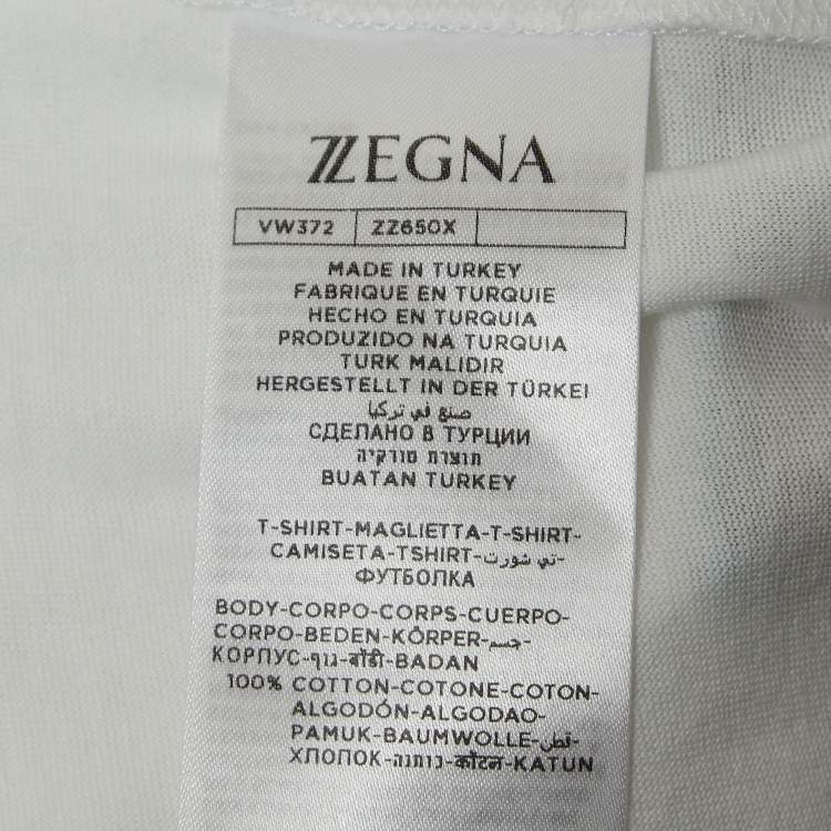 Pre Owned Z Zegna White Cotton Patch Detail Crew Neck T-Shirt M