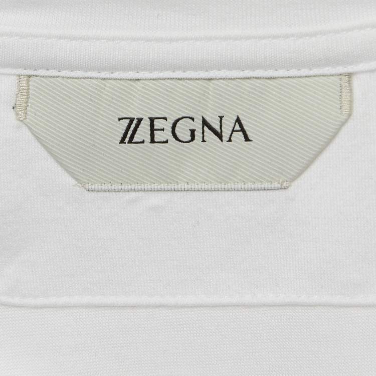 Pre Owned Z Zegna White Cotton Patch Detail Crew Neck T-Shirt M