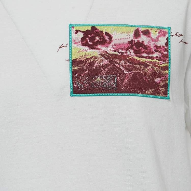 Pre Owned Z Zegna White Cotton Patch Detail Crew Neck T-Shirt M