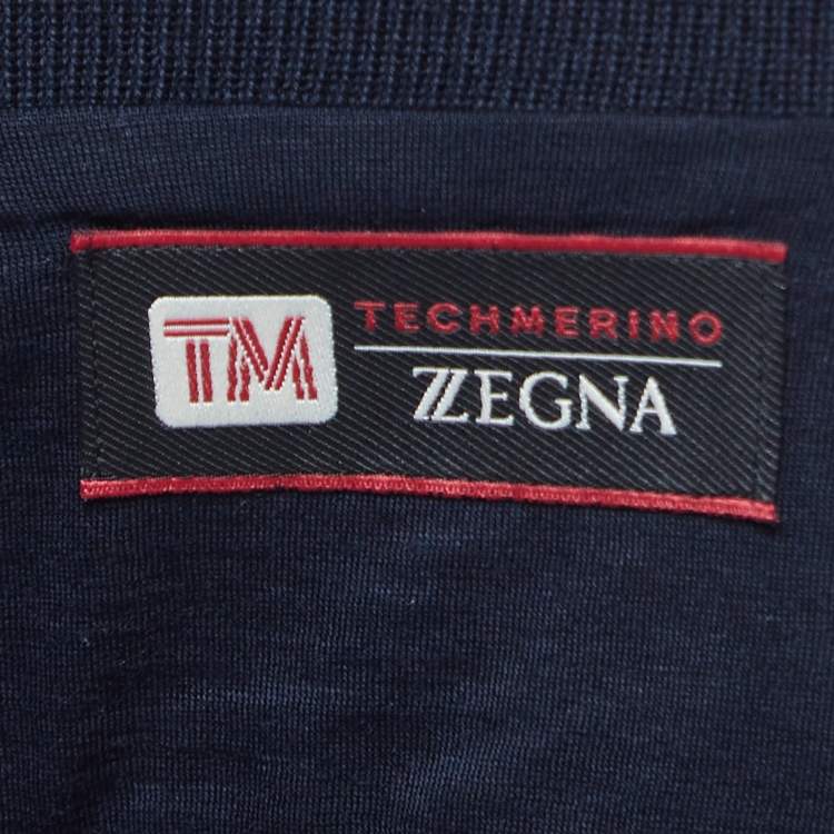 Pre Owned Z Zegna Techmerino Navy Blue Wool Zip Front Jacket L