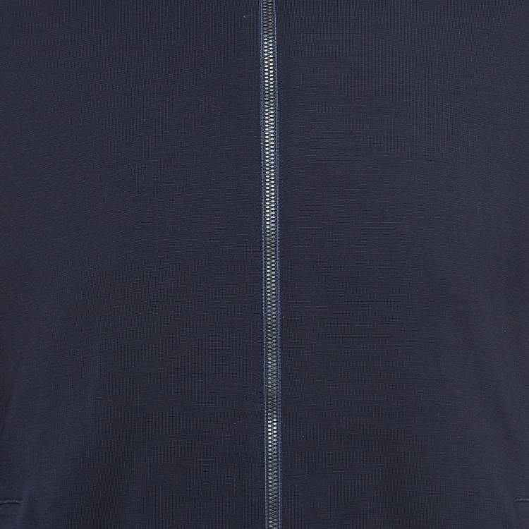 Pre Owned Z Zegna Techmerino Navy Blue Wool Zip Front Jacket L