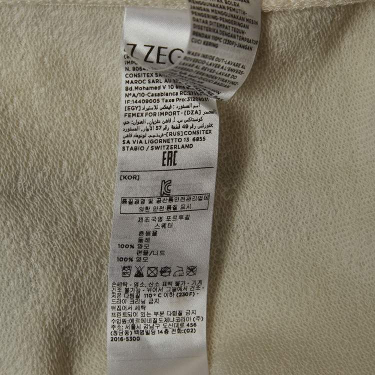 Pre Owned Z Zegna Techmerino Cream Patterned Wool Zip Front Sweatshirt M