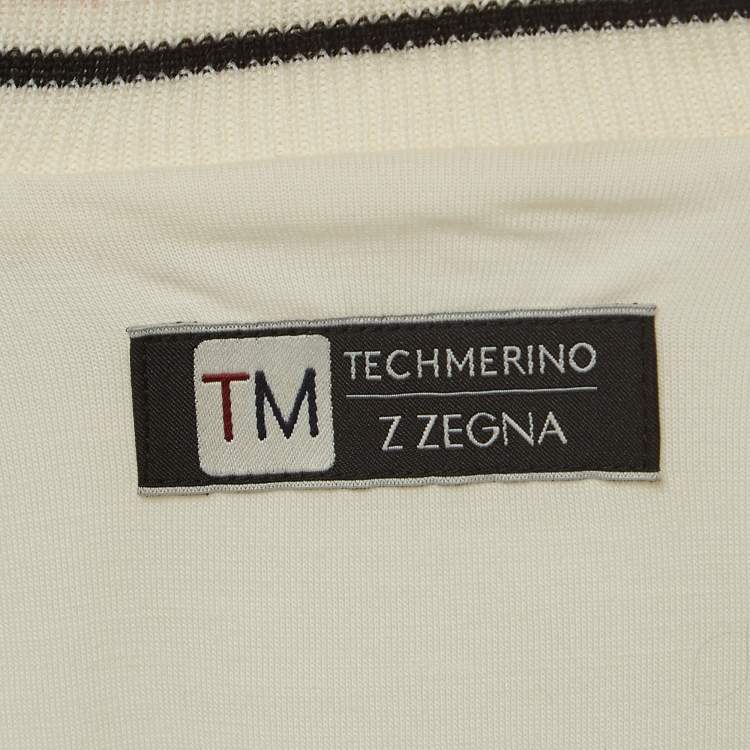 Pre Owned Z Zegna Techmerino Cream Patterned Wool Zip Front Sweatshirt M