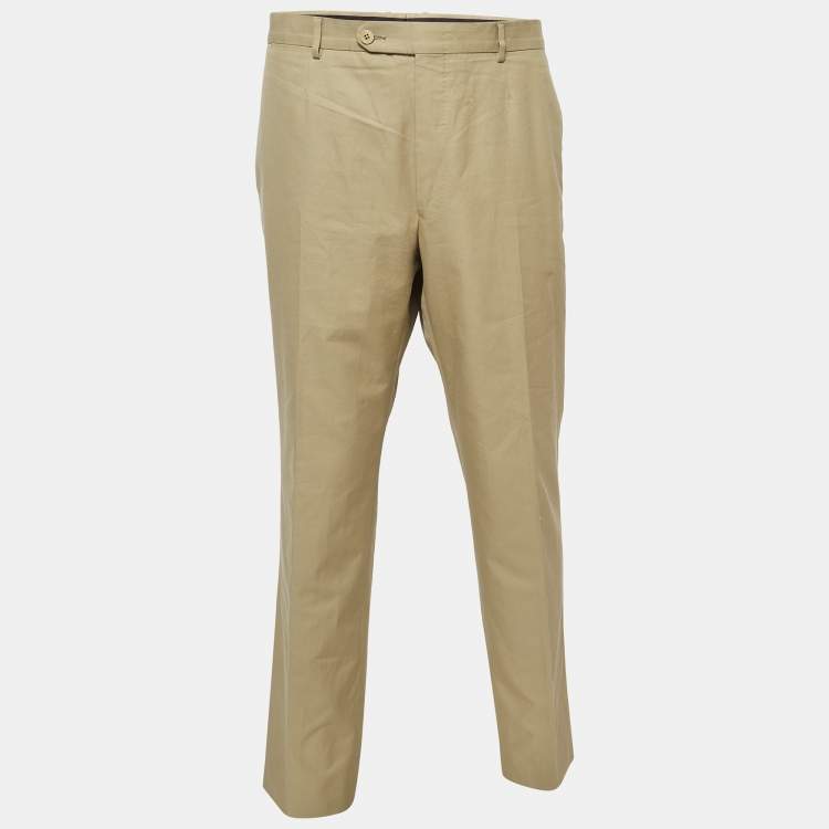 Pre Owned Zegna Su Misura Light Brown Cotton Trousers XXL