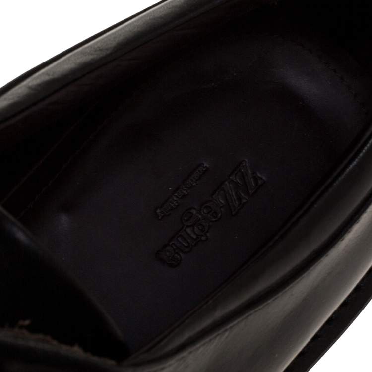 Pre Owned Z Zegna Black Leather Lace Up Derby Size 42.5