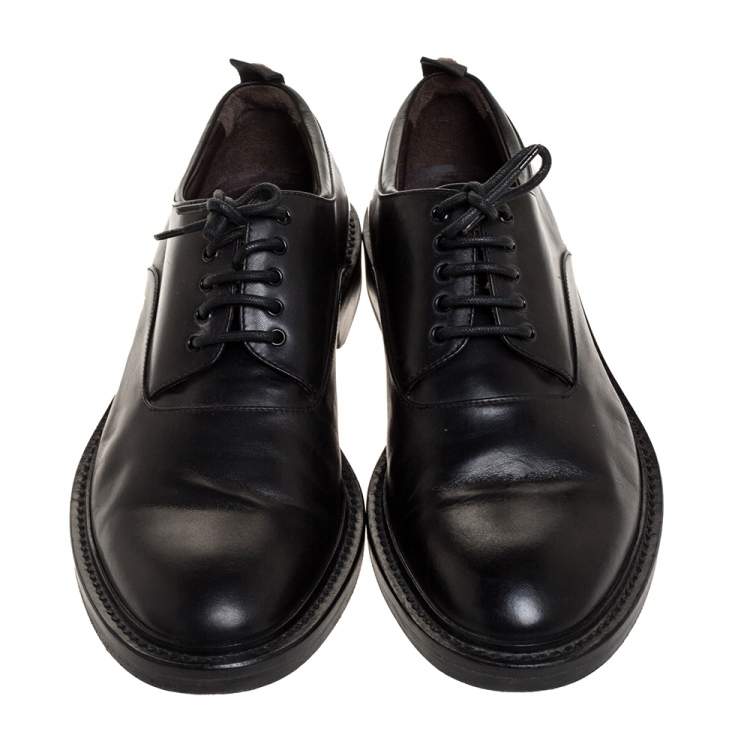 Pre Owned Z Zegna Black Leather Lace Up Derby Size 42.5