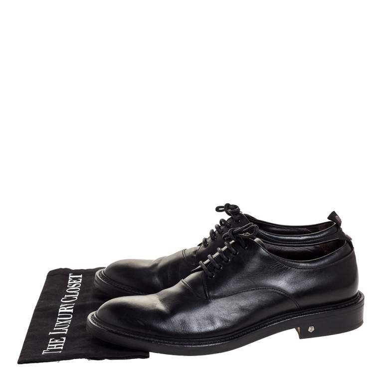 Pre Owned Z Zegna Black Leather Lace Up Derby Size 42.5