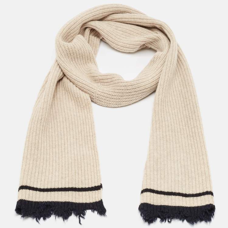 Pre Owned Zadig & Voltaire Beige Rib Knit Wool Blend Lisa Muffler
