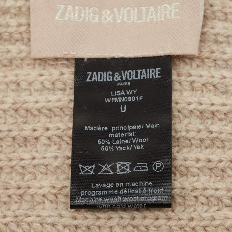 Pre Owned Zadig & Voltaire Beige Rib Knit Wool Blend Lisa Muffler