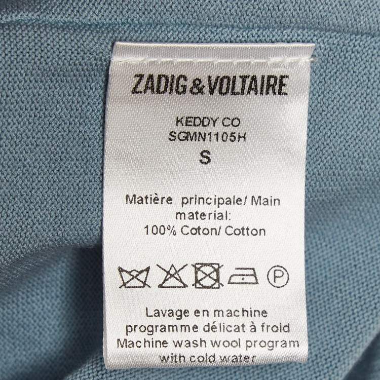 Pre Owned Zadig & Voltaire Blue Cotton Knit V-Neck Keddy Sweatshirt S