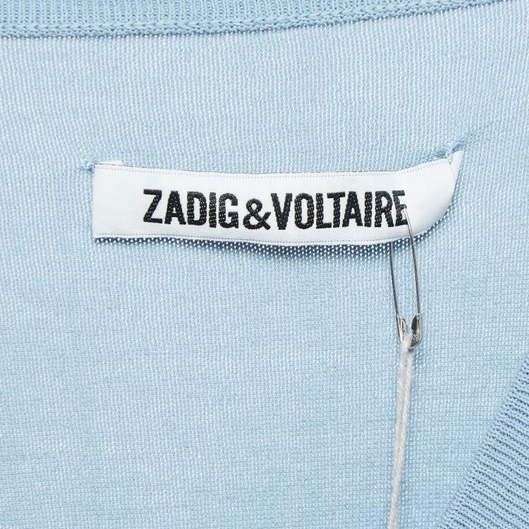 Pre Owned Zadig & Voltaire Blue Cotton Knit V-Neck Keddy Sweatshirt S