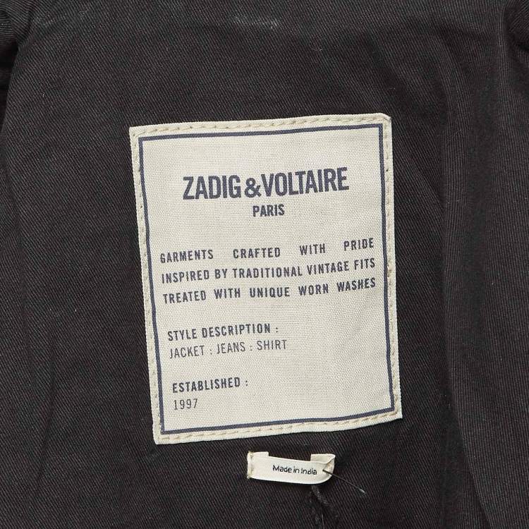 Pre Owned Zadig & Voltaire Black Leather Zip Front Jacket S