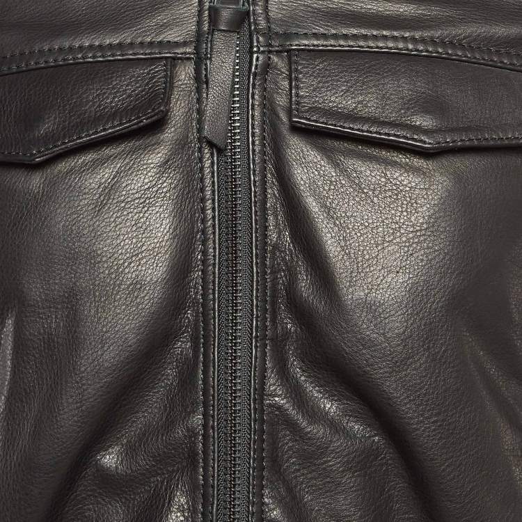 Pre Owned Zadig & Voltaire Black Leather Zip Front Jacket S