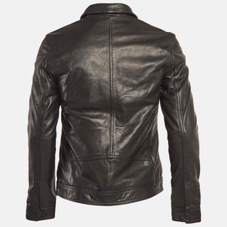 Pre Owned Zadig & Voltaire Black Leather Zip Front Jacket S