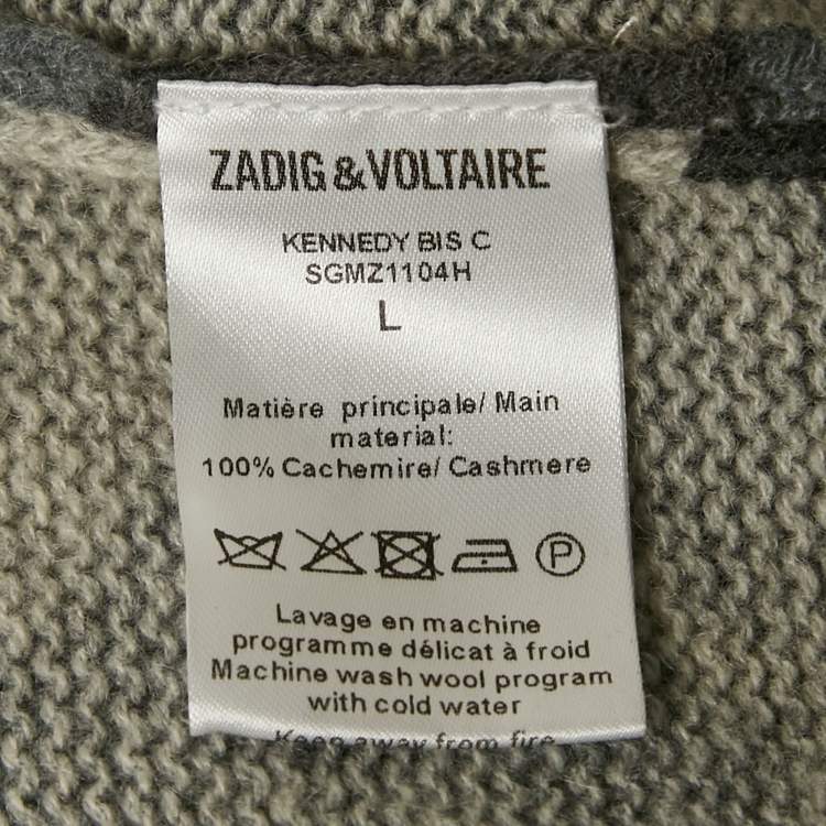 Pre Owned Zadig & Voltaire Grey Camouflage Print Cashmere Kennedy Bis Sweater L