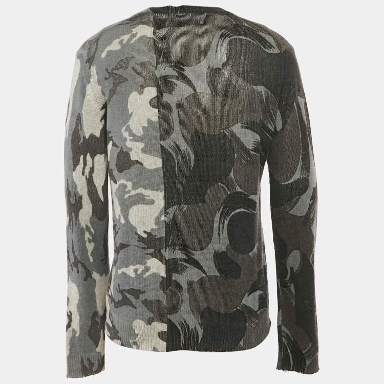 Pre Owned Zadig & Voltaire Grey Camouflage Print Cashmere Kennedy Bis Sweater L