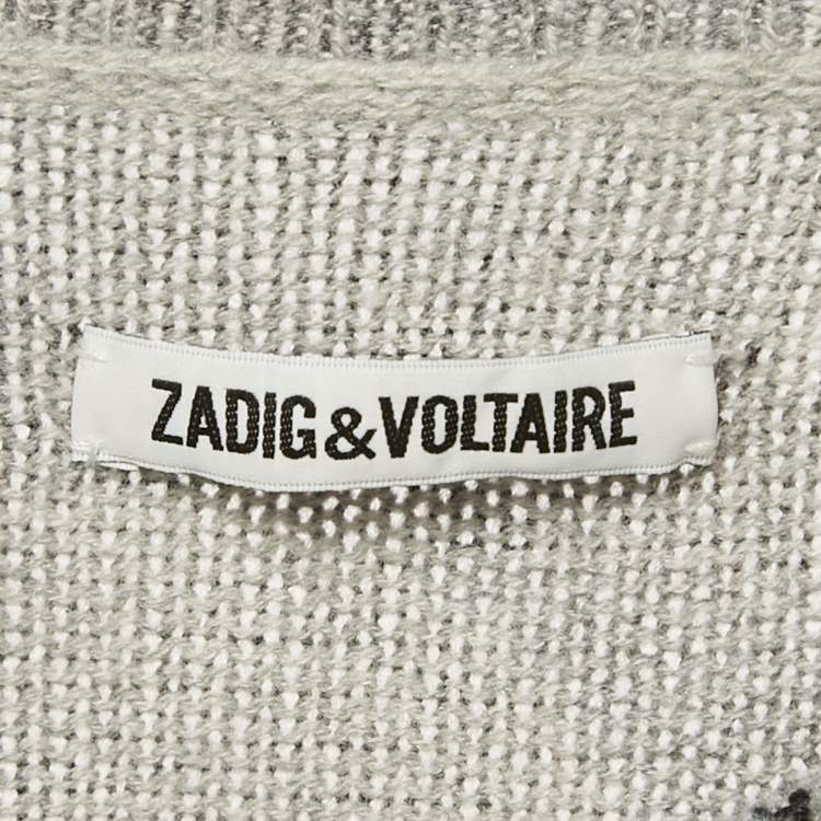 Pre Owned Zadig & Voltaire Grey Camouflage Print Cashmere Kennedy Bis Sweater L