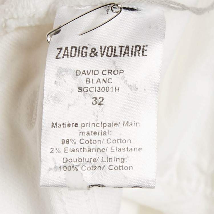 مملوكة مسبقًا Zadig & Voltaire White Denim David Crop Jeans M Waist 32"