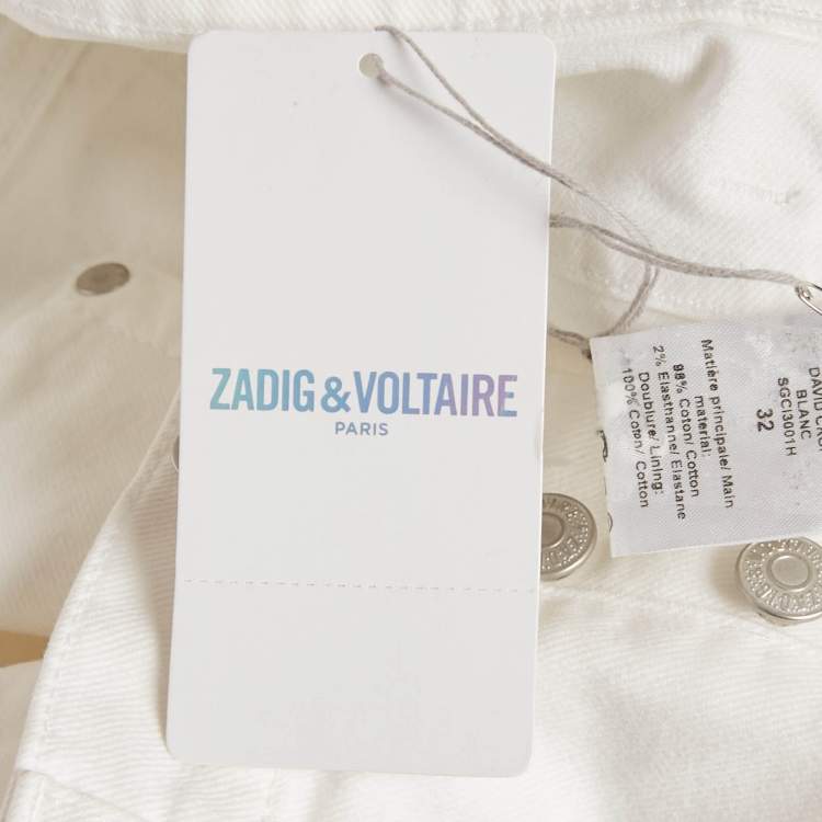 مملوكة مسبقًا Zadig & Voltaire White Denim David Crop Jeans M Waist 32"