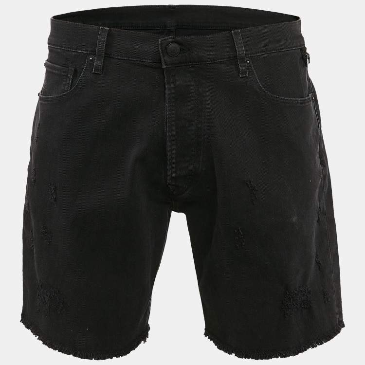 Pre Owned Zadig & Voltaire Black Distressed Denim Raw Edge Detail Shorts XL Waist 35"