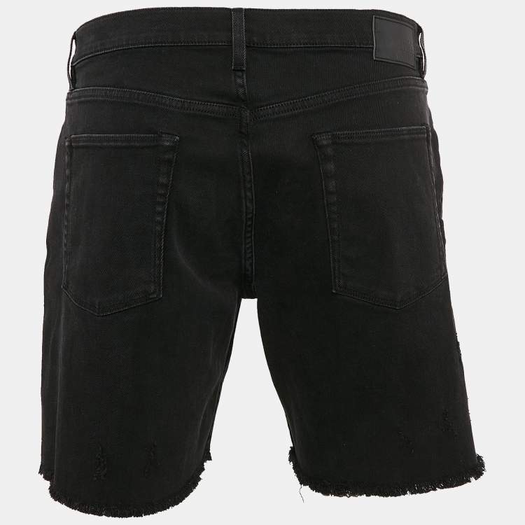 Pre Owned Zadig & Voltaire Black Distressed Denim Raw Edge Detail Shorts XL Waist 35"