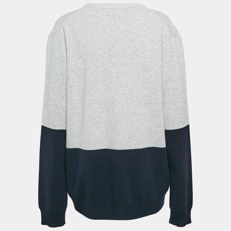 Pre Owned Zadig & Voltaire Grey/Navy Blue Wool Crew Neck Rod Jumper M
