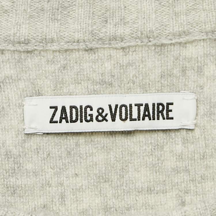 Pre Owned Zadig & Voltaire Grey/Navy Blue Wool Round Neck Rod Jumper L
