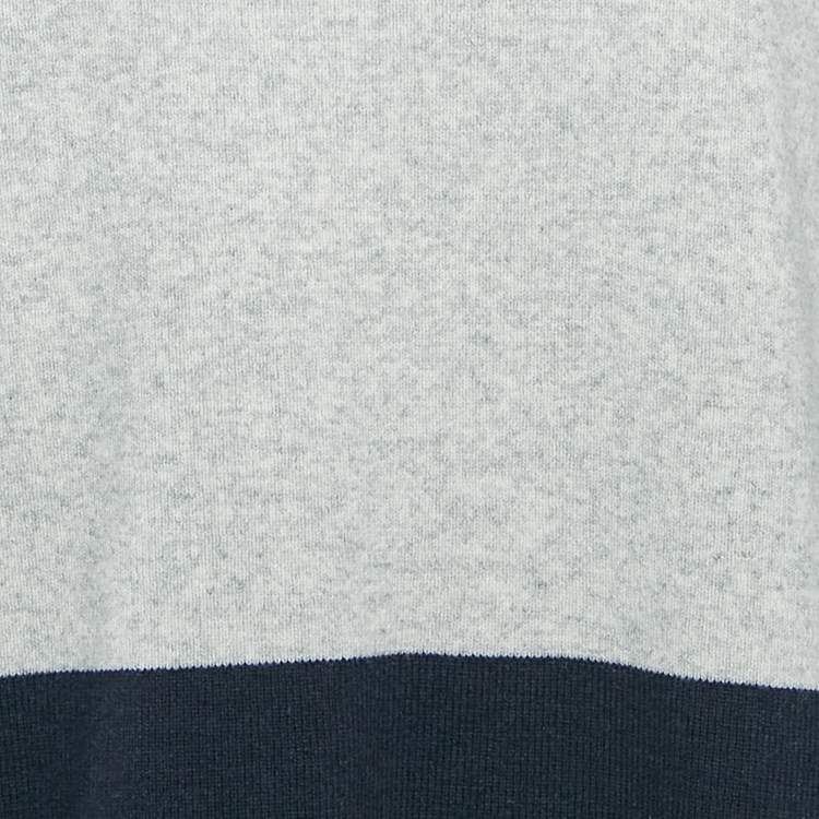 Pre Owned Zadig & Voltaire Grey/Navy Blue Wool Round Neck Rod Jumper L