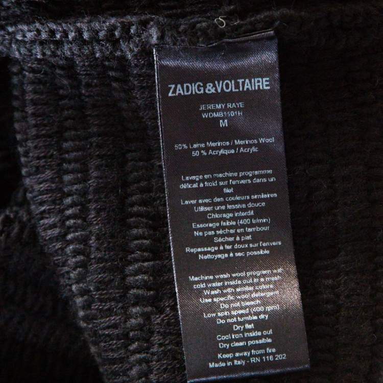 Pre Owned Zadig and Voltaire Black Distressed Knit Merino Wool Jeremy Raye Sweater M