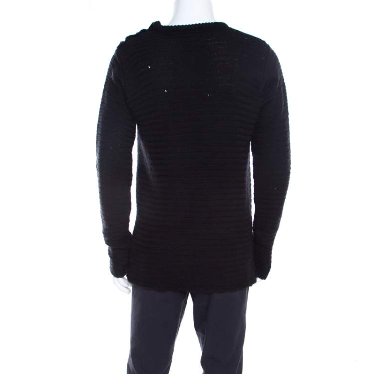 Pre Owned Zadig and Voltaire Black Distressed Knit Merino Wool Jeremy Raye Sweater M