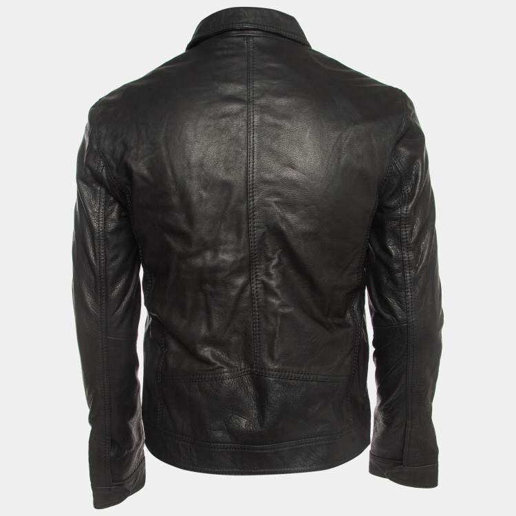 Pre Owned Zadig & Voltaire Black Leather Zip Front Jacket S