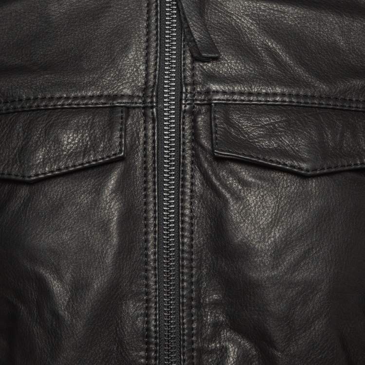 Pre Owned Zadig & Voltaire Black Leather Zip Front Jacket S