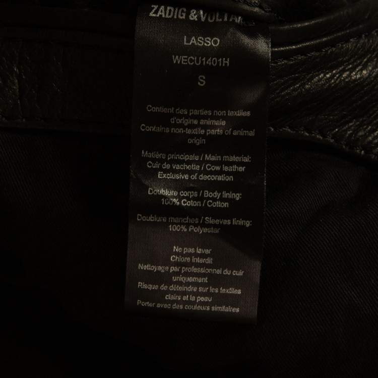 Pre Owned Zadig & Voltaire Black Leather Zip Front Jacket S
