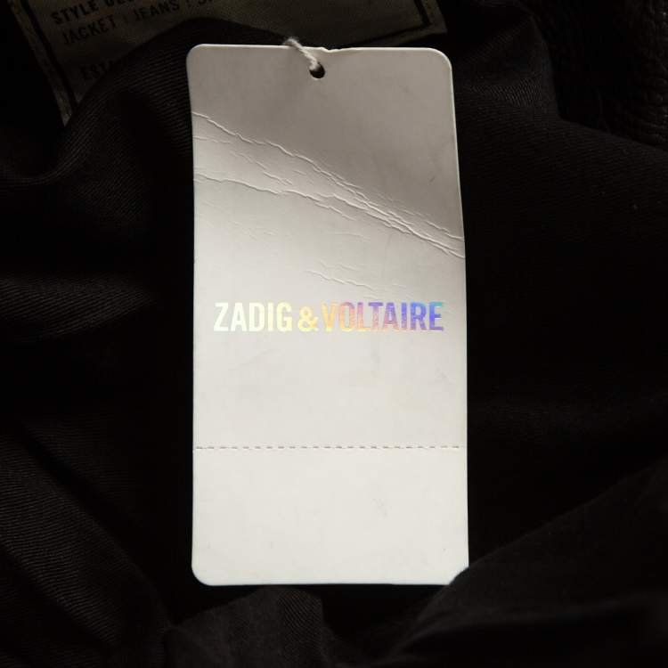 Pre Owned Zadig & Voltaire Black Leather Zip Front Jacket S
