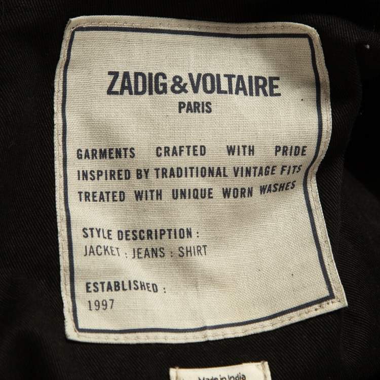 Pre Owned Zadig & Voltaire Black Leather Zip Front Jacket S