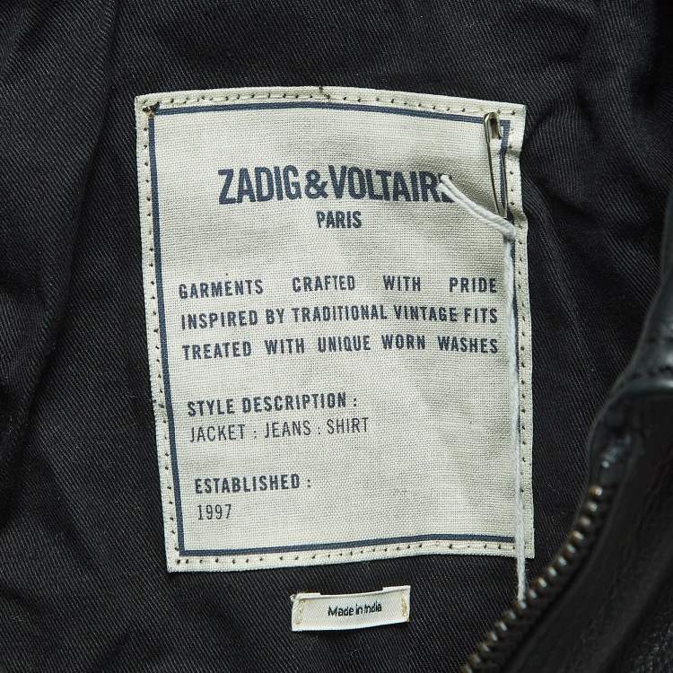 Pre Owned Zadig & Voltaire Black Leather Zip Front Jacket XS