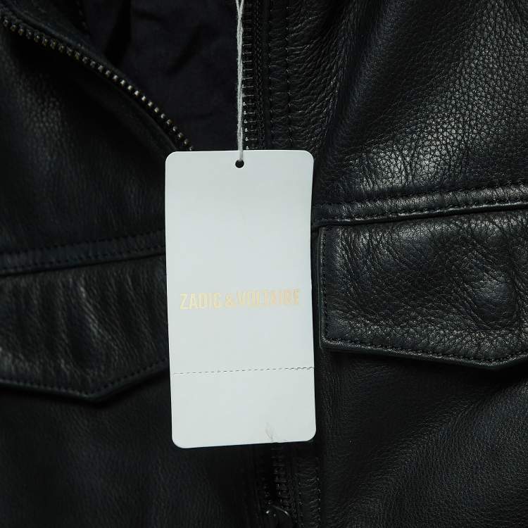 Pre Owned Zadig & Voltaire Black Leather Zip Front Jacket XS