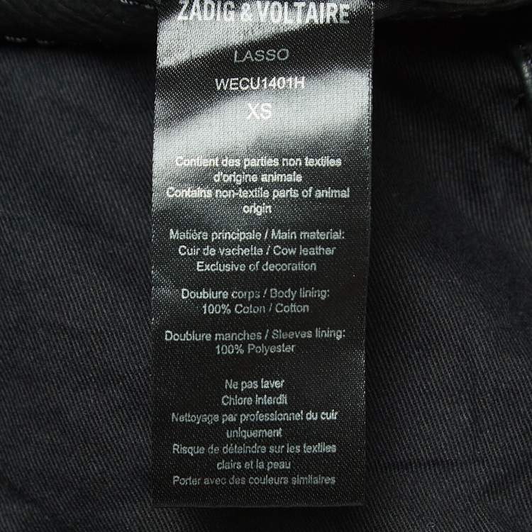 Pre Owned Zadig & Voltaire Black Leather Zip Front Jacket XS